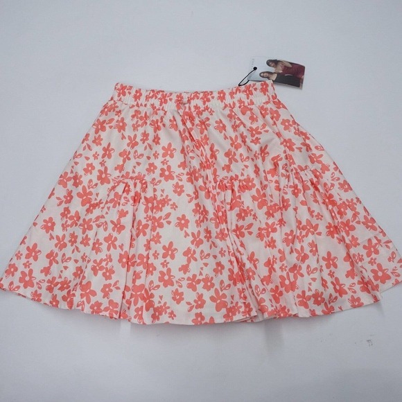 Kendall+Kylie Mini Skirt Women's Medium Coral Cream Floral Lined Drawstring - Picture 1 of 7